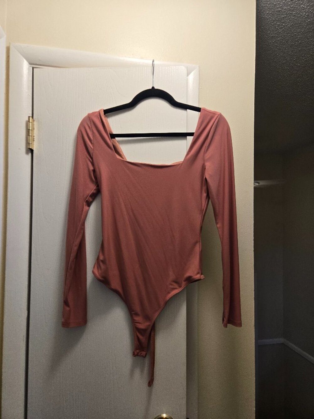 Long Sleeve Square Neck Bodysuit Mauve Rose Size S